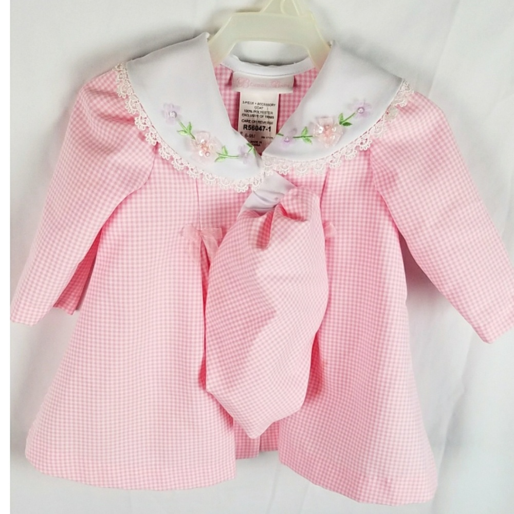 Pink Checked Rounded Puritan Collar Coat